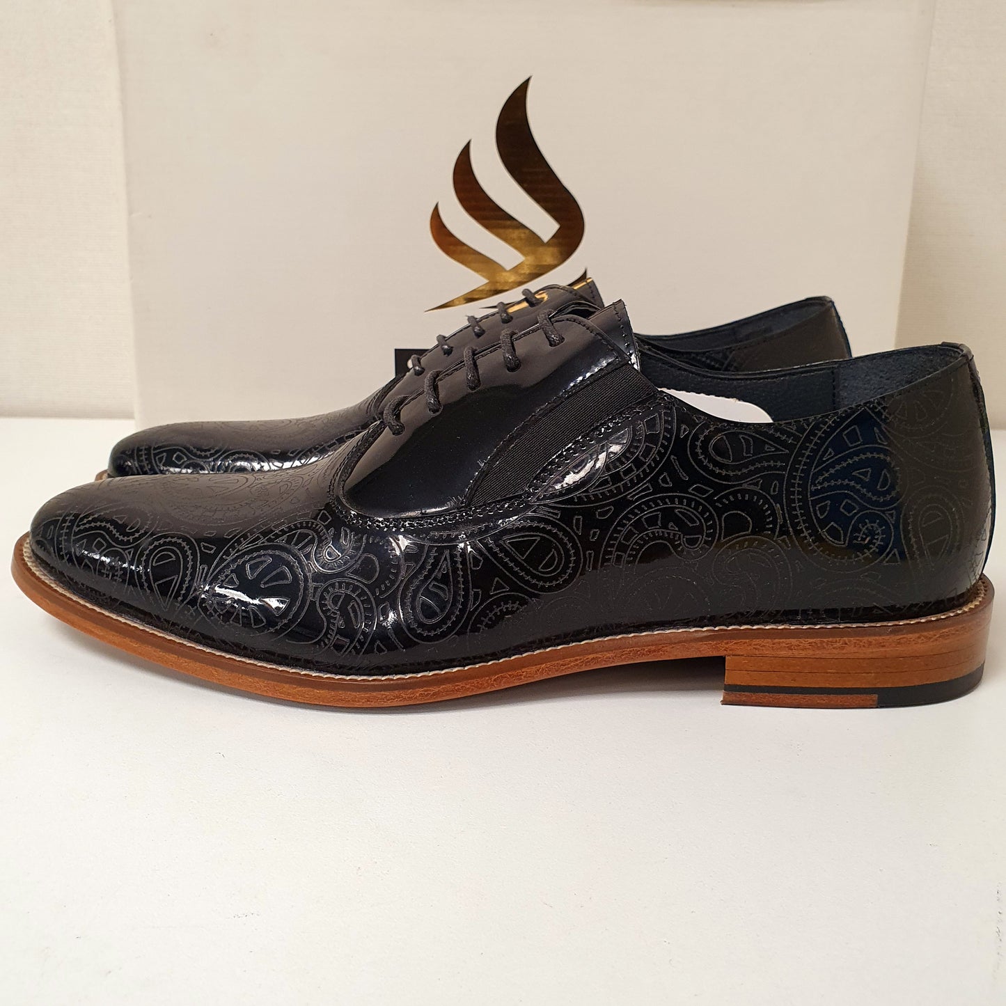 Vintage Motif Style Black Leather Hand Made Shoes Art # 75, 12950