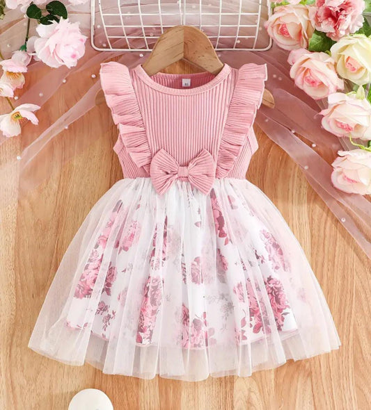 Girls Frock Pink White